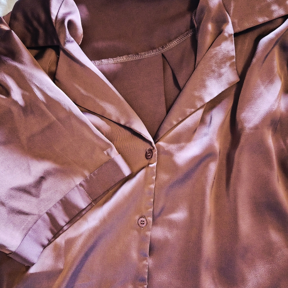 SHEIN Satin Button-Front Blouse in Dusty Mauve